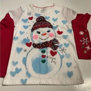 Holiday Time Festive Snowman Long Sleeve Tee - White and Red